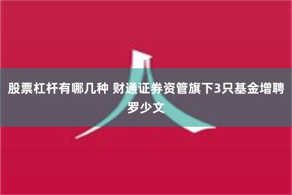 股票杠杆有哪几种 财通证券资管旗下3只基金增聘罗少文